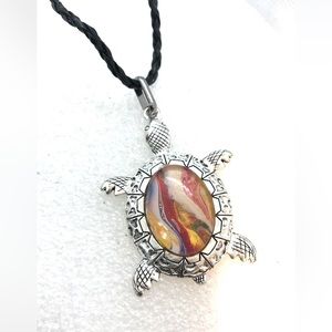 Handmade necklace NSN Turtle with hand painted glass dome